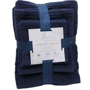 Revive Luxury Bath 6pc Blue Cotton Towel Set Zero Twist 2Bath 2Hand 2Washcloths